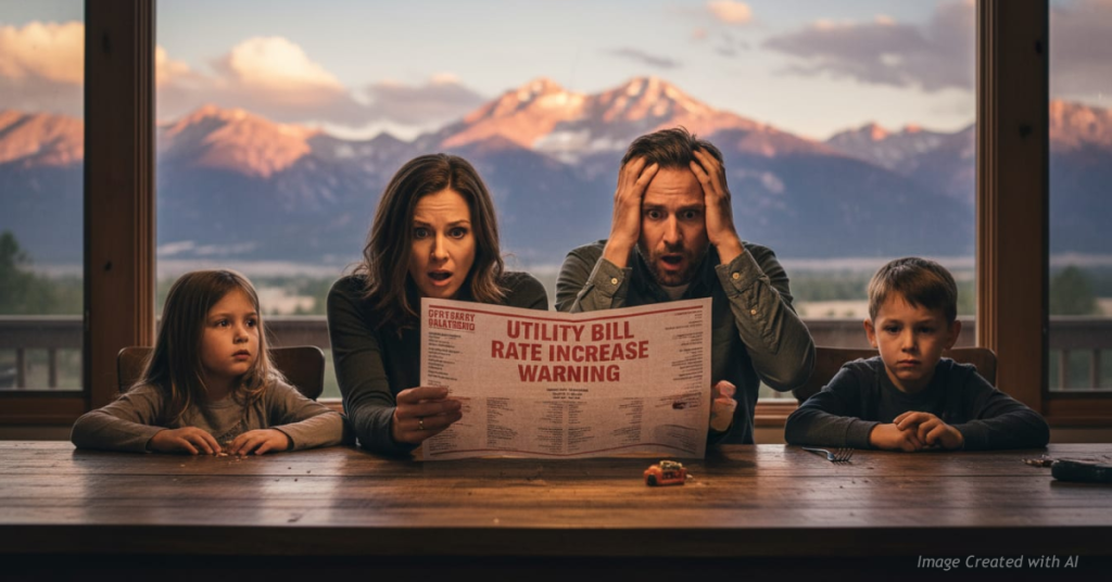 Colorado family shocked while reviewing a utility bill showing a rate increase warning.