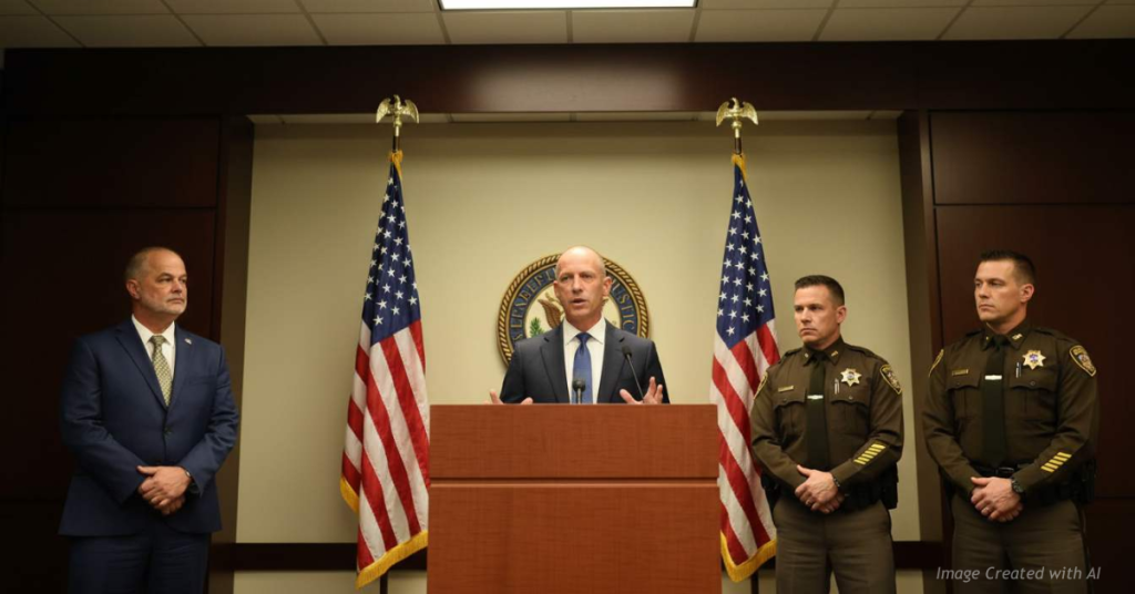Federal and local law enforcement officials announce racketeering indictments during a Denver press conference.