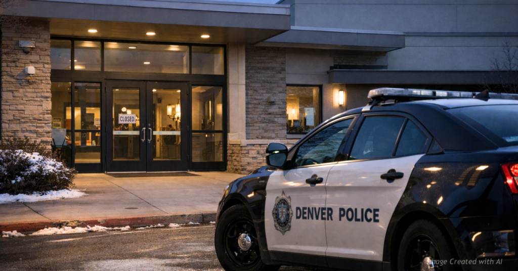 Police presence outside Denver Jewish community center following antisemitic threatening phone calls.