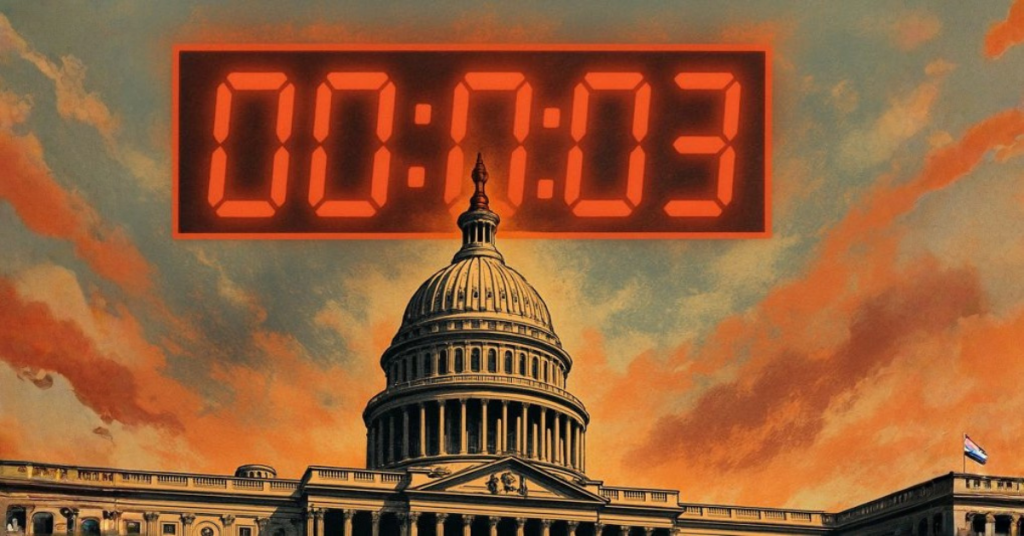 Countdown clock over Capitol symbolizing time running out