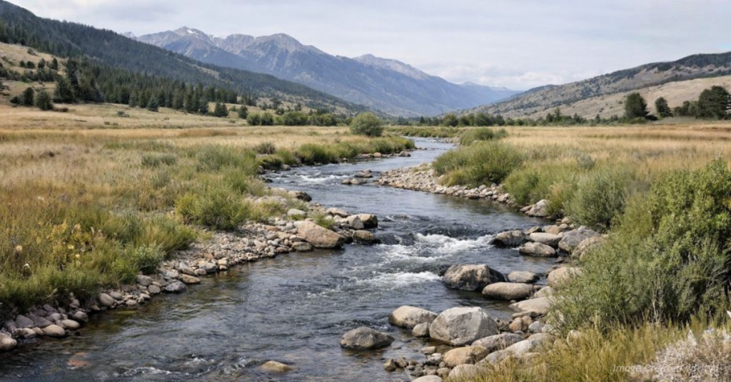 Restored Colorado river flowing through private land with no public signage