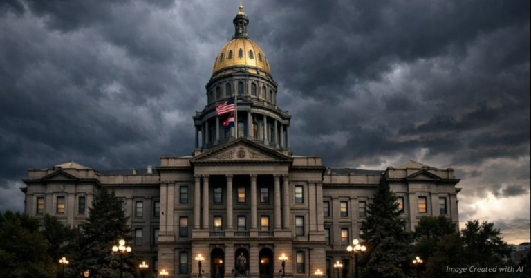 Legislative chamber fading into courthouse representing legal challenge to immigration law