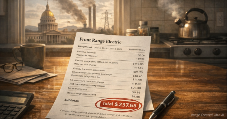 Utility bill symbolizing rising energy costs for Colorado families
