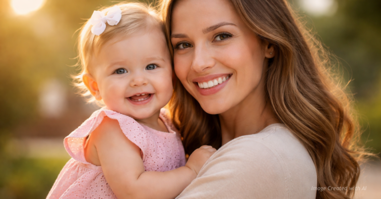 Smiling mother holds her one-year-old daughter in warm sunlight, symbolizing life and hope after a Colorado court ruling.