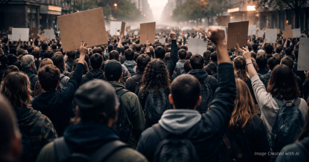 Protest planning materials symbolize organized nationwide activism.