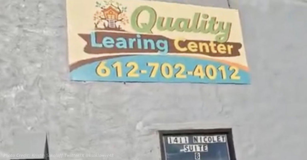 Misspelled “Quality Learing Center” sign at Minnesota daycare tied to fraud investigation