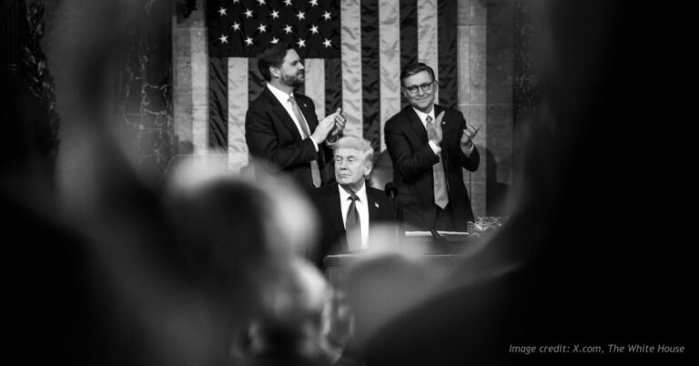 President Trump, Mike Johnson, and the Vice President at the State of the Union.