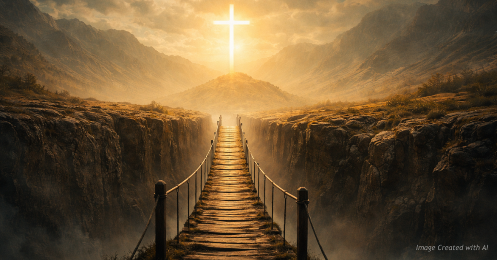 A narrow bridge symbolizing the journey through No Man’s Land