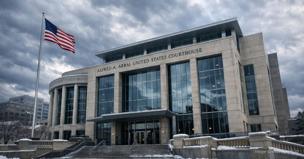 Alfred A. Arraj U.S. Courthouse in Denver under cloudy winter sky