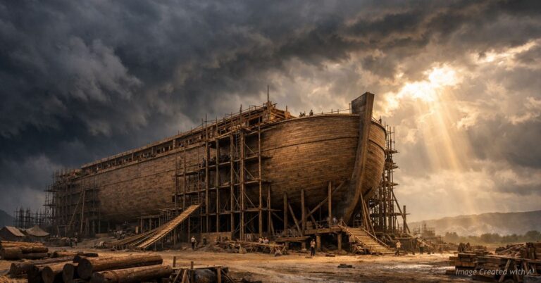 Ark under dark storm clouds symbolizing warning and coming judgment