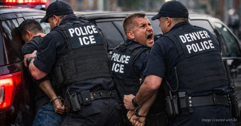 Denver police arrest ICE agent beside another ICE agent detaining suspect against SUV