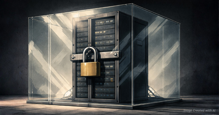 Locked election server representing restricted access to voting software