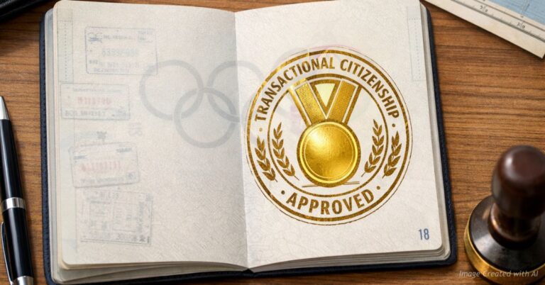 Passport stamped with medal symbol