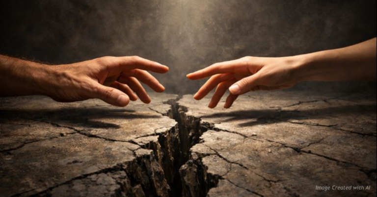 Hands reaching across a divide symbolizing reconciliation efforts