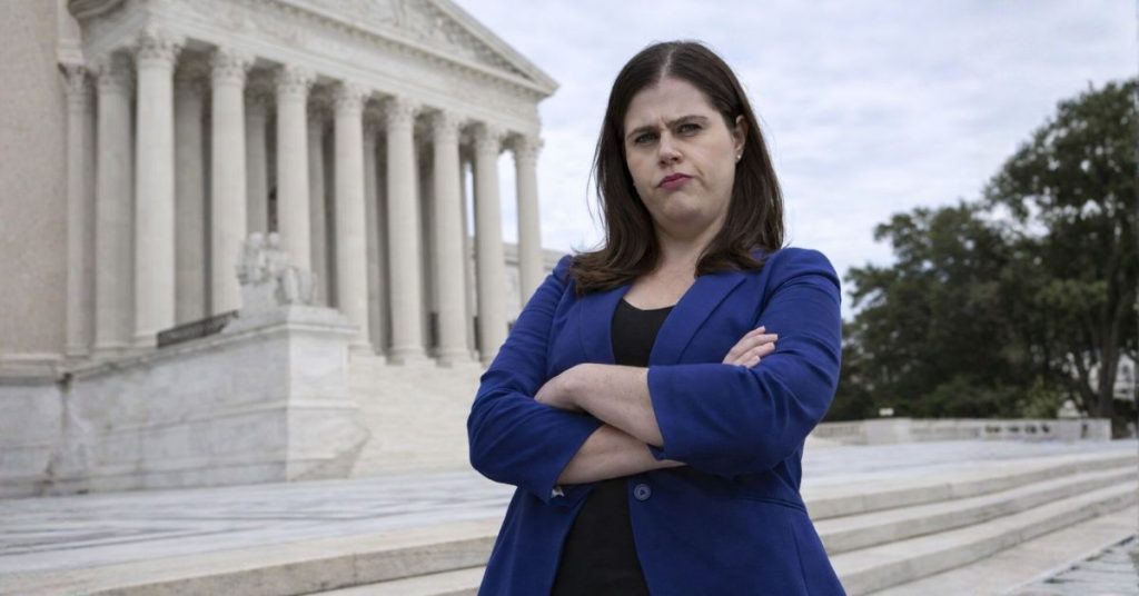 Colorado Secretary of State Jenna Griswold on steps of Supreme Court.