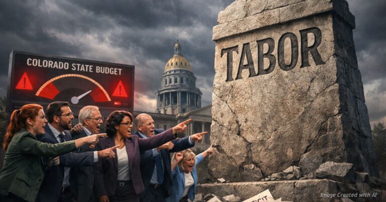 Lawmakers point at stone TABOR monument as budget display shows deficit