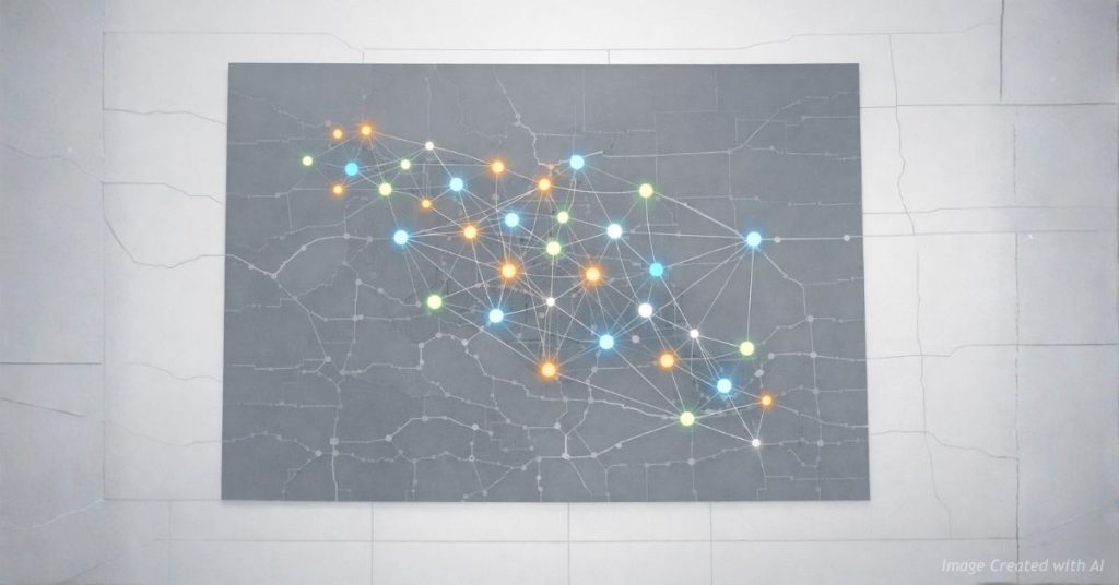 Colorado map with connected nodes symbolizing nonprofit policy networks