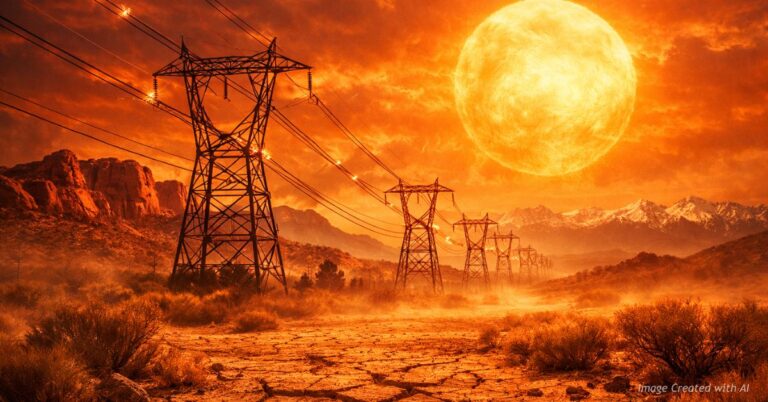 Extreme heat over Colorado power lines showing grid strain during summer