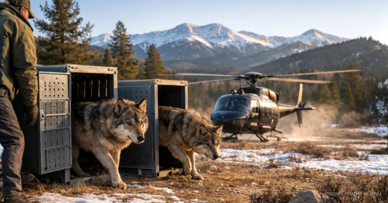Wolves released into Colorado mountains with helicopter idling nearby