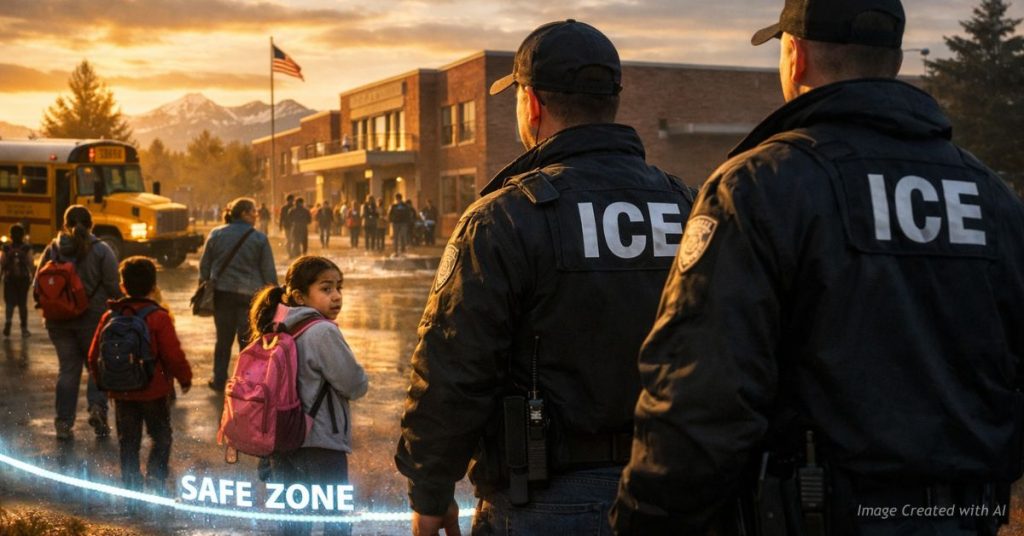 ICE agents stand outside safe zone boundary near Denver public school
