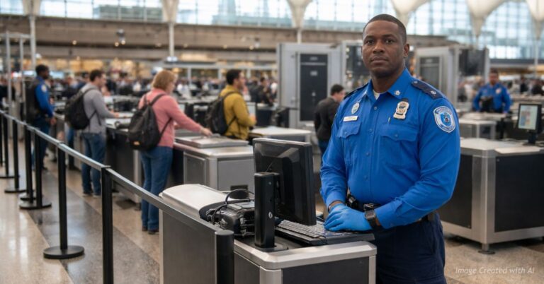 Nearly empty TSA checkpoint with minimal wait times at airport