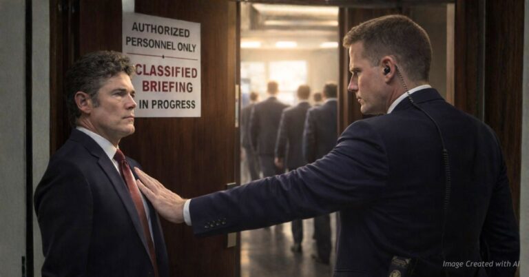 Official blocked by security from entering classified briefing room