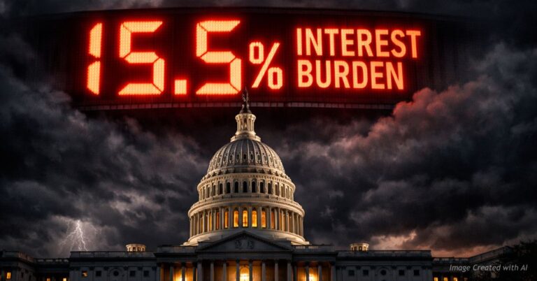 Capitol under debt meter showing rising interest burden