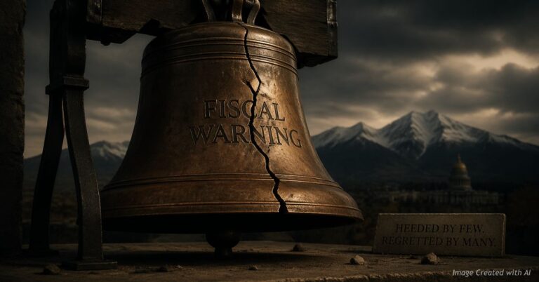 Cracked bell symbolizing ignored warning about Colorado budget crisis