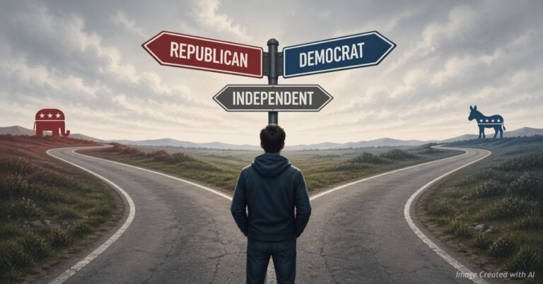 Voter at crossroads choosing between political parties and independence
