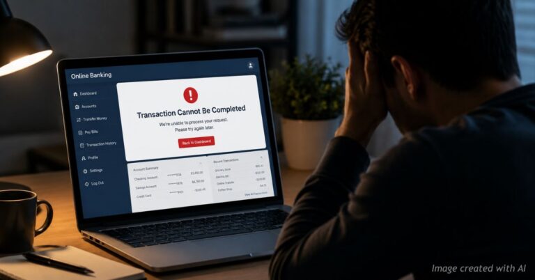 Blocked transaction screen shows financial control and digital privacy concerns