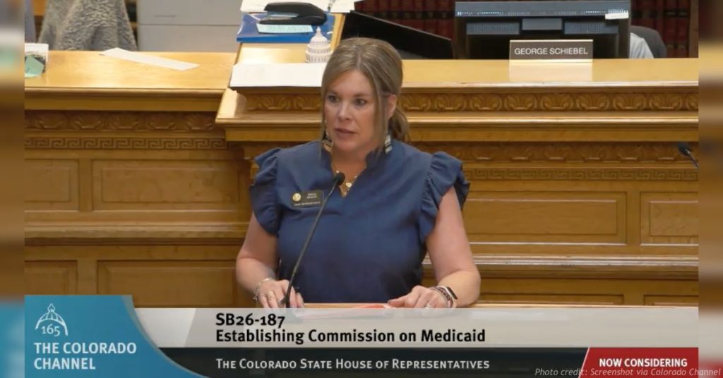 Rep. Brandi Bradley speaks during the May 9 Colorado House debate on SB26-187, the bill establishing a Medicaid Cost Containment and Sustainability Commission.