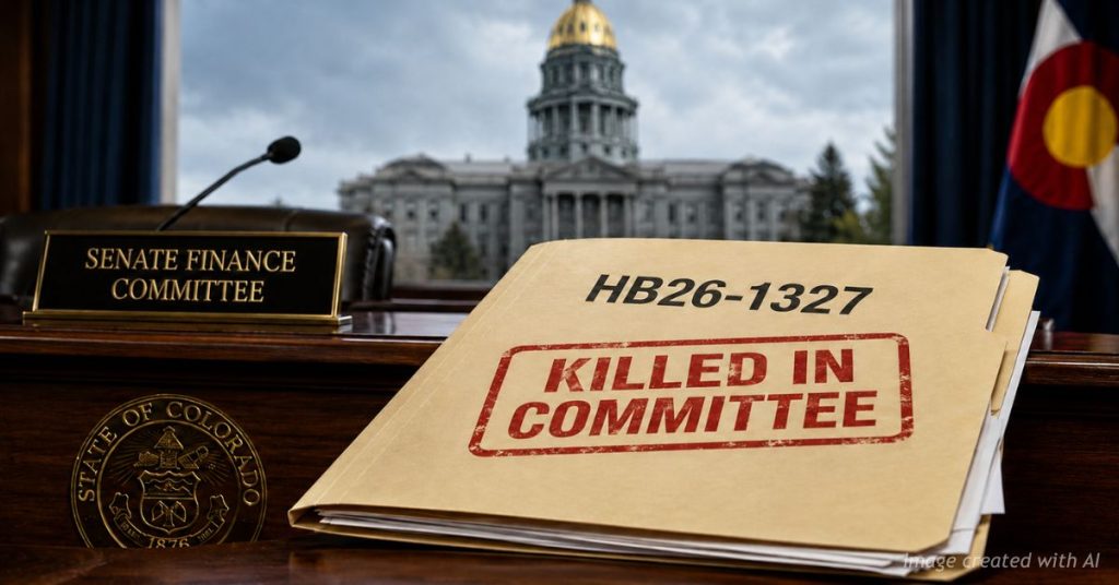 HB26-1327 folder stamped killed in committee at Colorado Capitol