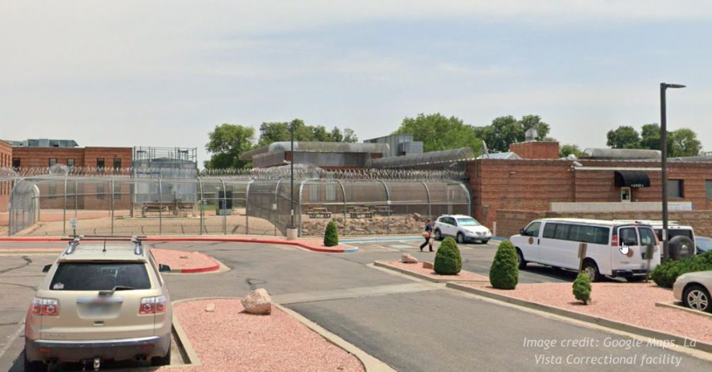 Exterior view of La Vista Correctional Facility in Pueblo, Colorado, where Tina Peters was incarcerated.