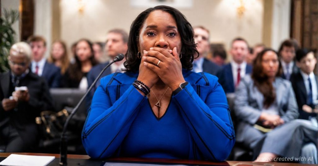 ActBlue CEO covers her mouth while testifying before Congress during a hearing on campaign finance allegations.