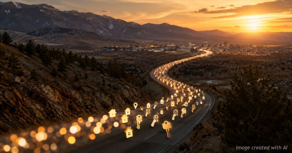 Traffic transforms into hotel keys, symbolizing Sundance's impact on Boulder's limited lodging supply.