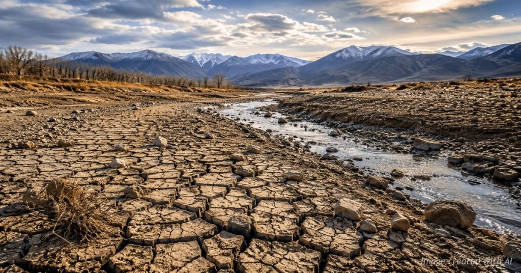 Cracked Colorado riverbed illustrating severe drought conditions across the state.