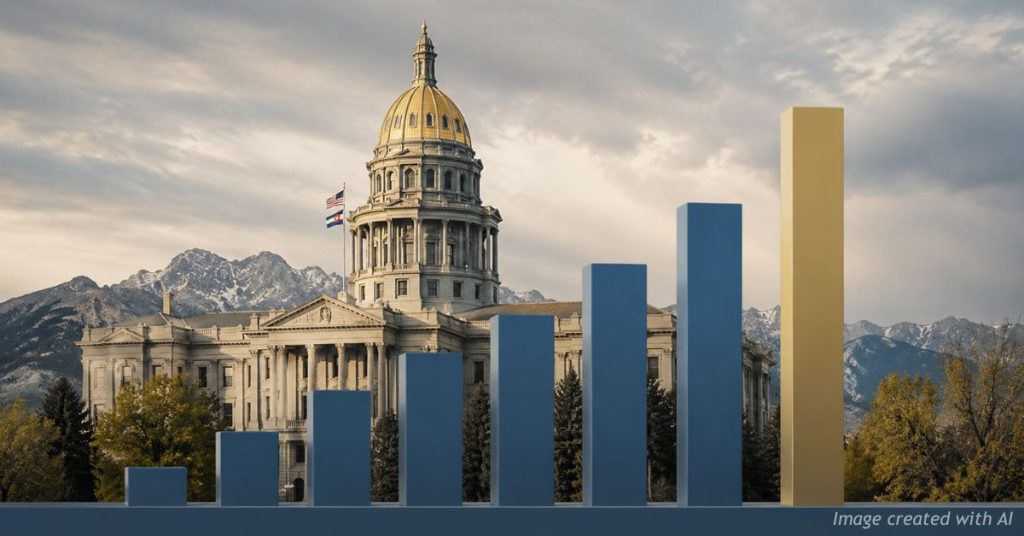Tall tax chart bar rises over Colorado Capitol