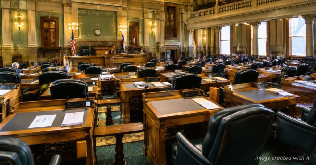 Empty seats inside the Colorado House chamber symbolize major legislative turnover in 2026.