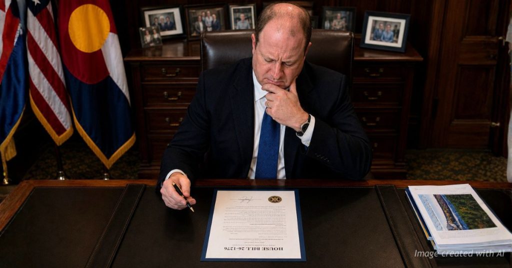 Gov. Jared Polis reviews House Bill 26-1276 before signing legislation reversing Colorado's attorney ICE certification requirement.