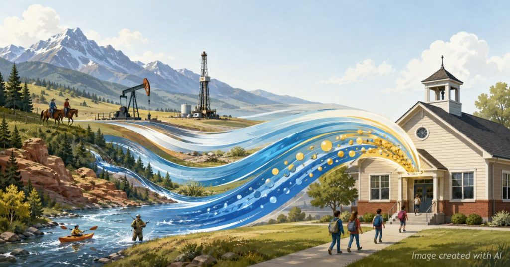 Colorado land resources flowing toward a rural school as education funding.