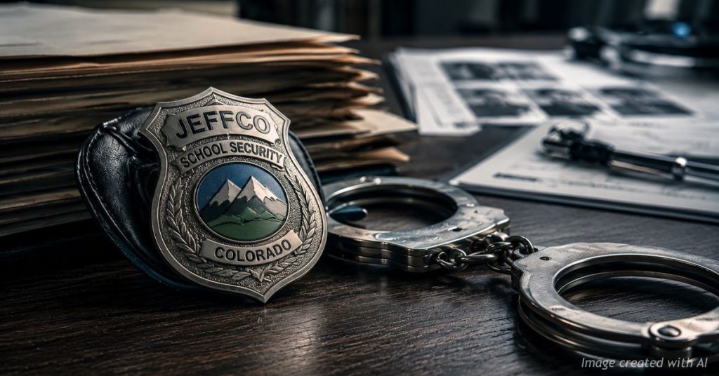Security badge and handcuffs representing criminal charges.