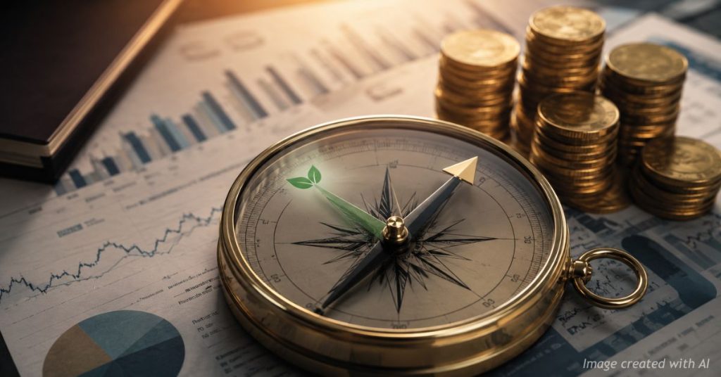 Compass on retirement investment papers symbolizes competing priorities in public pension investing.