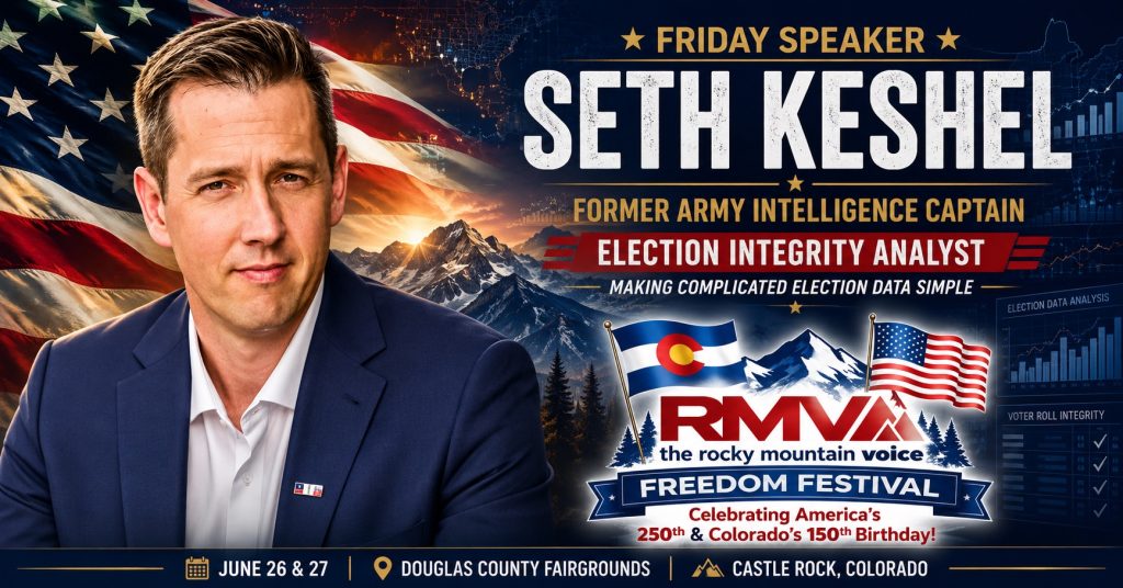 Seth Keshel, former Army intelligence captain and election integrity analyst, promoted as a Friday speaker at RMV Freedom Festival in Castle Rock, Colorado.