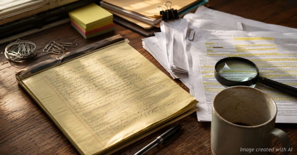 Investigator's notebook and public records symbolizing the final review of Colorado voter roll findings.