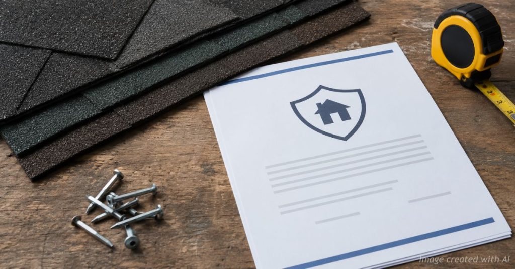 Insurance document beside roofing materials symbolizing Colorado's roof mitigation program.