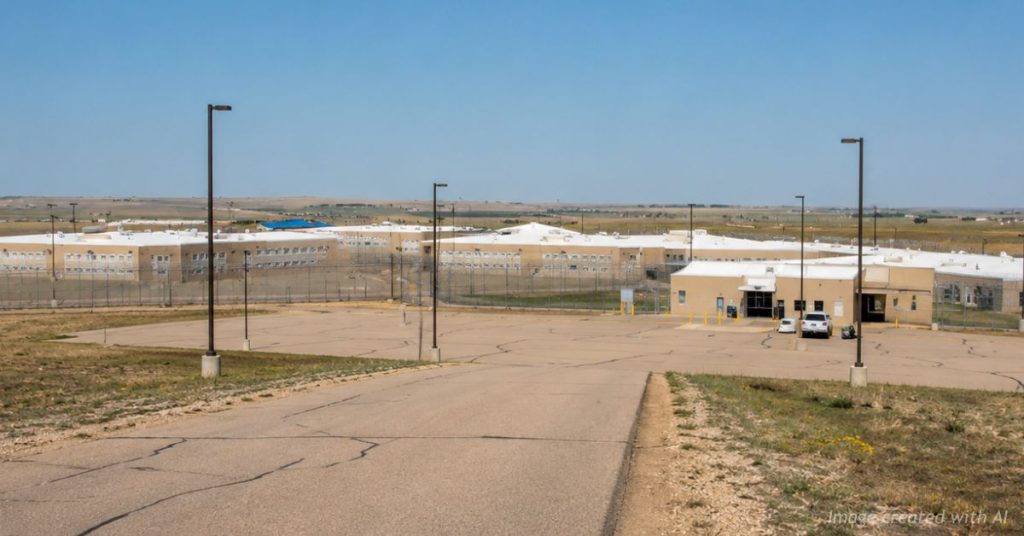 Approach to the Hudson Correctional Facility in Weld County, Colorado, at the center of an ICE detention center lawsuit.
