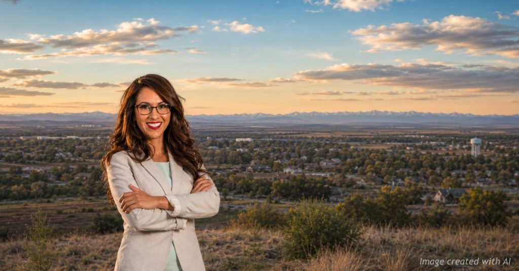 Lauren Boebert overlooking Windsor with Colorado's Front Range in the distance ahead of the 2026 general election.