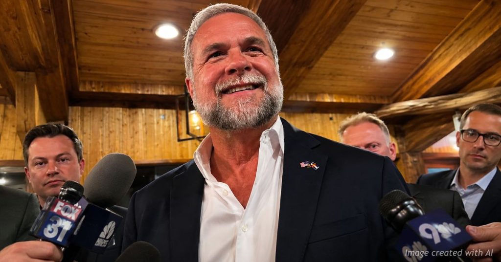 Victor Marx celebrates after winning the Republican nomination for Colorado governor.