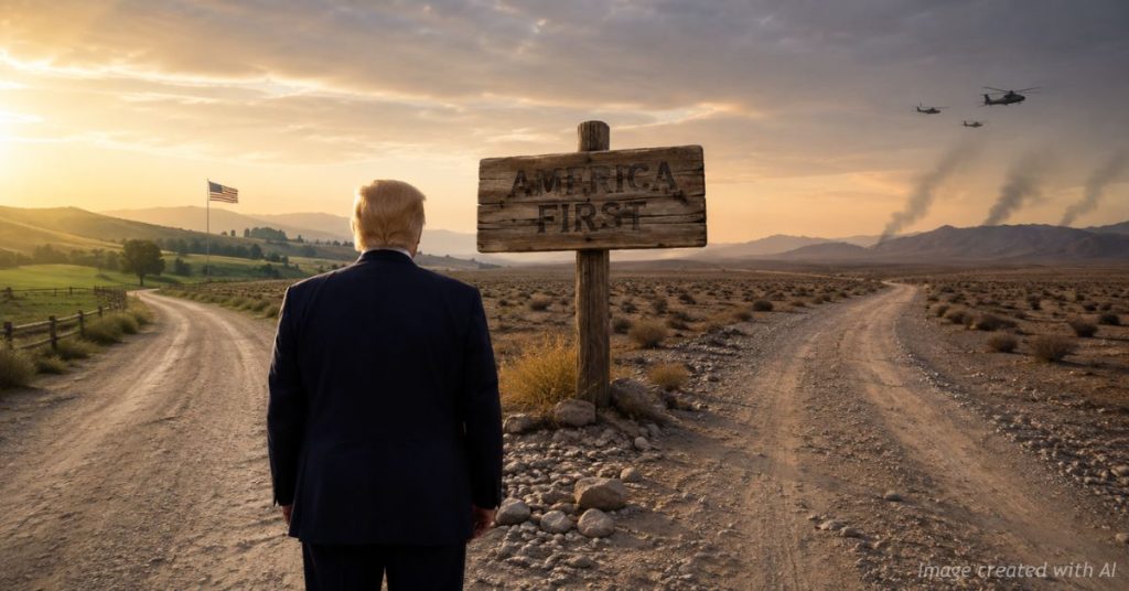 America First crossroads symbolizes Trump’s choice between restraint and another prolonged foreign war.