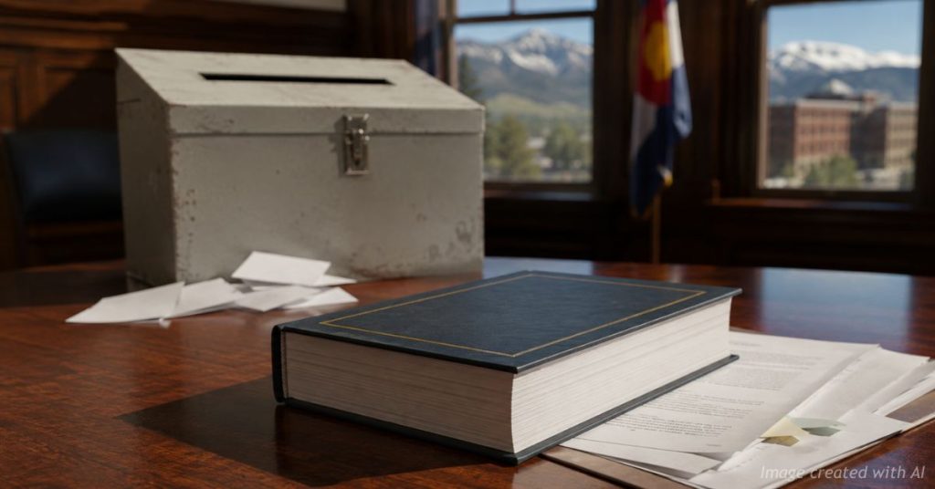 Council pen over a citizen ballot symbolizes Lakewood control of initiative wording.